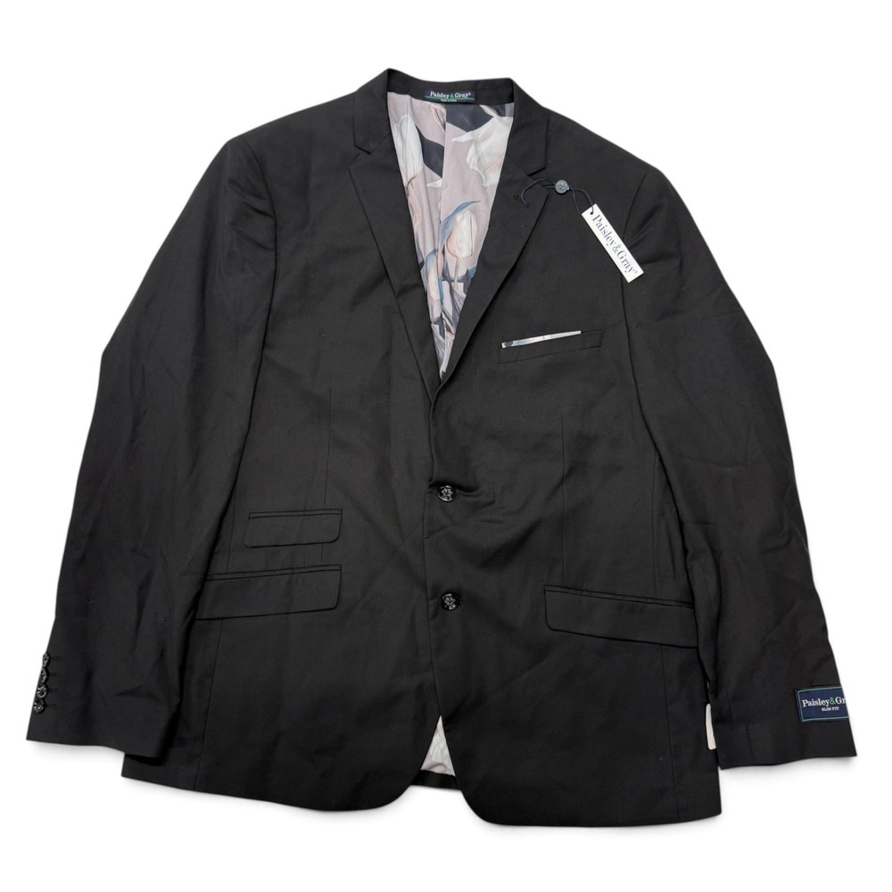 Paisley & Gray Mens Slim Fit Blazer Black Floral Lining 2-Button Jacket 48R NWT